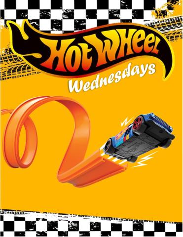 Hotwheel Wednesday flyer with racetrack and car 