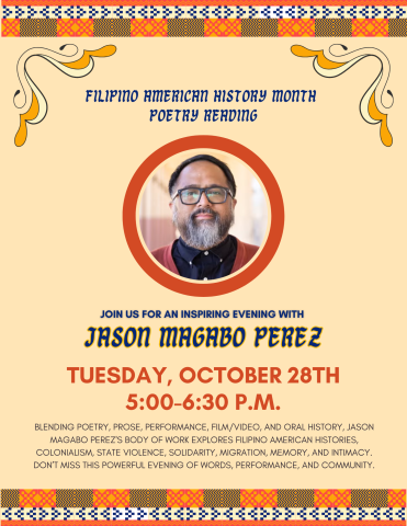 Image of Jason Magabo Perez with headline: Filipino American History Month - Join us for an evening with Jason Magabo Perez