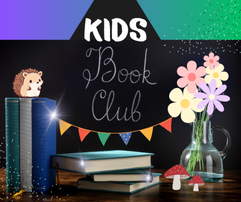 Illustration of table with books and flowers