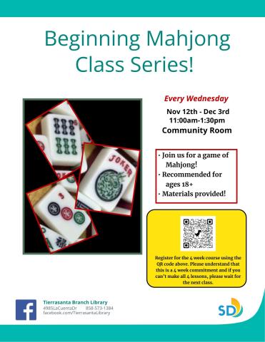 Flyer with the image of three mahjong tiles