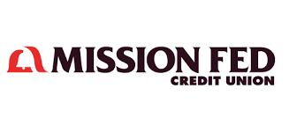 The logo of a white/red icon in white and red letters for Mission Fed Credit Union's Logo
