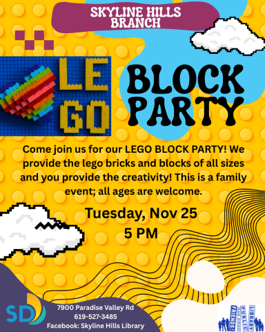 Lego Block Party. Family Event. All ages welcome. 