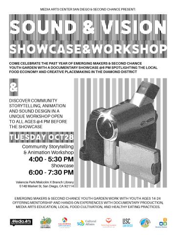 A video camera and Sound & Vision Showcase event text