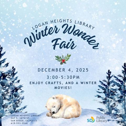 an image showing a sleeping polar bear cub and information about the Winter Wonder Fair
