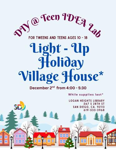 tiny house village in snowy mountains with trees