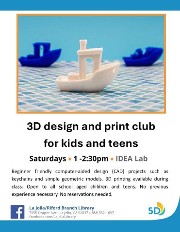 CAD club Saturdays for school aged kids and teens