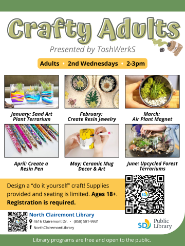 Crafty adults flyer will January-June events listed