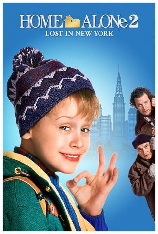 Publicity poster for the movie Home Alone II featuring Macaulay Culkin in winter clothes