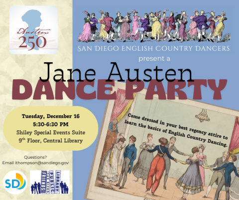 Jane Austen Dance Party, pictures of illustrations of English country dancers from the 1700s