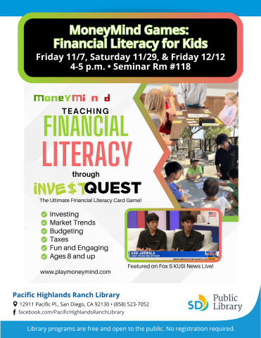 flyer advertising MoneyMind Games in November and December