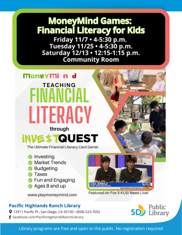 flyer advertising MoneyMind Games in November and December