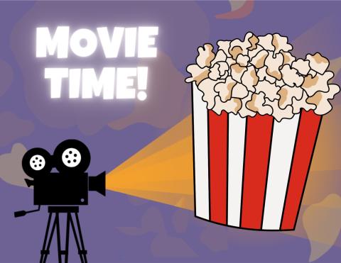 bucket of movie popcorn and words Movie Time