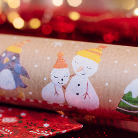 roll of gift-wrapping paper with snowmen