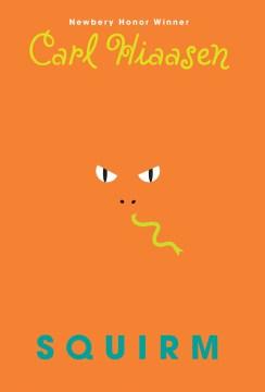 Pair of eyes, nose, and lizard tongue on an orange background.