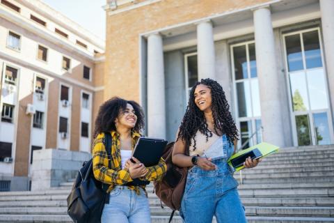 two students walking together