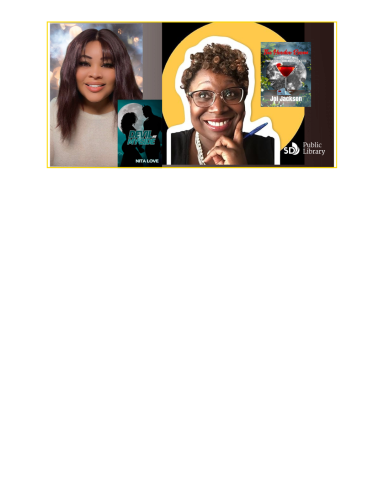 From left to right: Photo of Nita Love, photo of Love's book Devil By My Side, Photo of Joi Jackson, photo of Jackson's book The Hoodoo Room