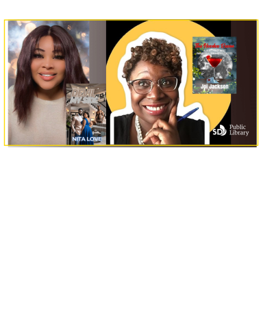 From left to right: Photo of Nita Love, photo of Love's book Devil By My Side, Photo of Joi Jackson, photo of Jackson's book The Hoodoo Room