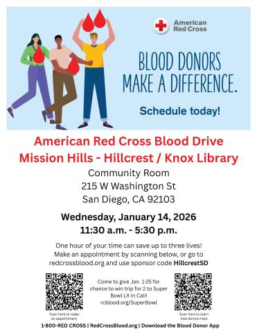 Flyer with event details and image of people holding blood drops