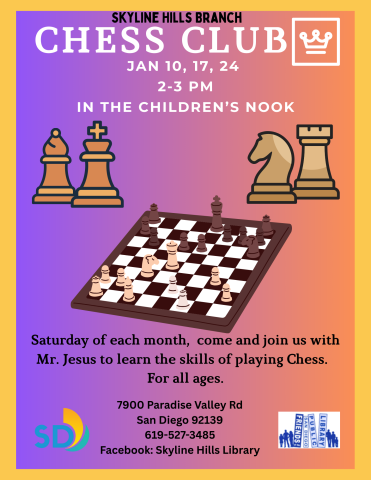 Join us for chess club, every Saturday. 