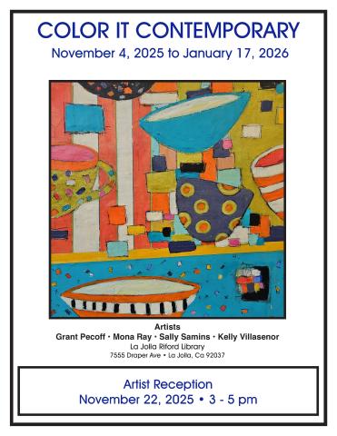 Abstract painting of geometric shapes in bright colors