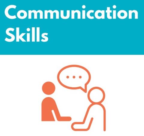 The words "Communication Skills" above a line drawing of 2 people, one of whom has a speech bubble above their head.