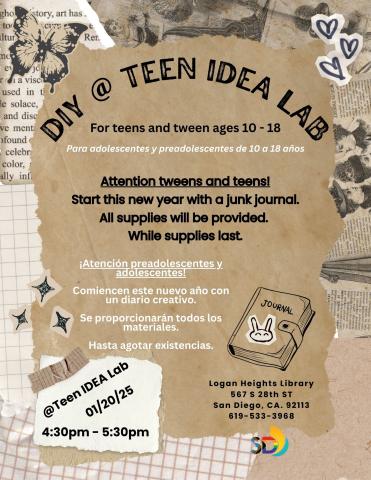 text describing event, scrap paper images put together in the background