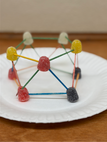 Hexagonal prism made out of gumdrops and toothpicks