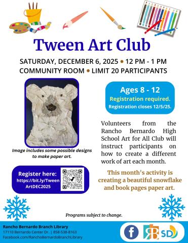 Tween Art Club Flyer