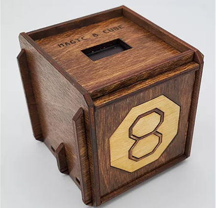 wood cube with electronics inside
