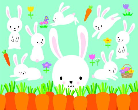 Bunnies in the grass graphic.
