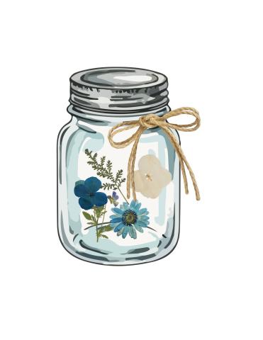 Decoupaged mason jar with fairy lights.