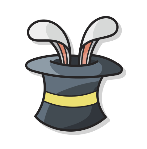 Cartoon drawing of a top hat with rabbit ears sticking out.