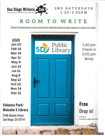 Blue door and "Room to Write" date text 