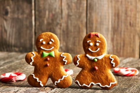 Decorated gingerbread cookies shaped like people