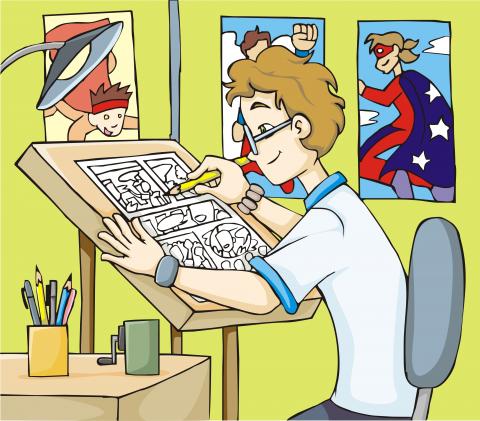 Cartoonist drawing a picture