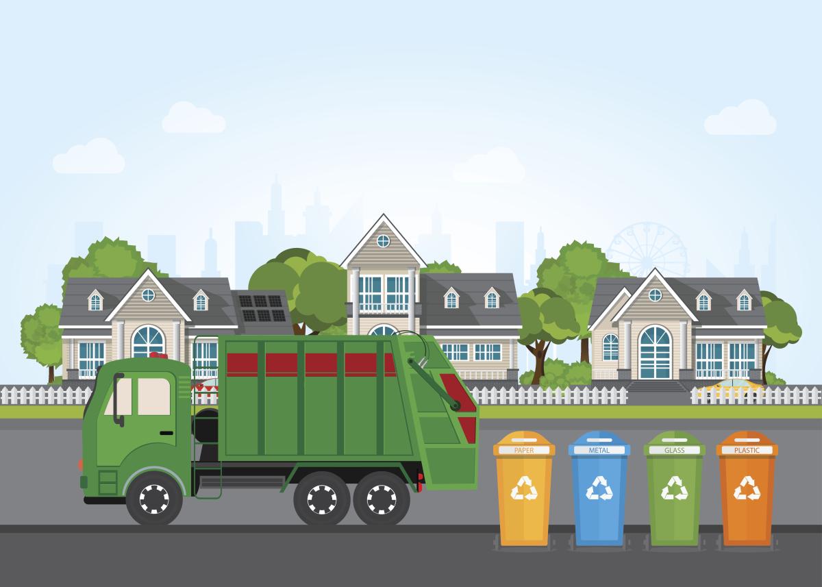 Garbage truck with recycling bins