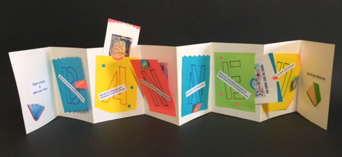 Banned Book Week themed accordion book