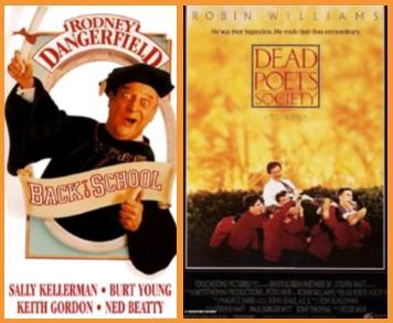 movie posters for "Back to School" and "Dead Poets Society"