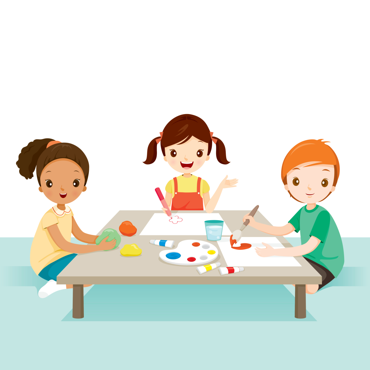 3 children doing crafts