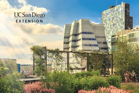 Modern Building at UCSD with clouds in sky