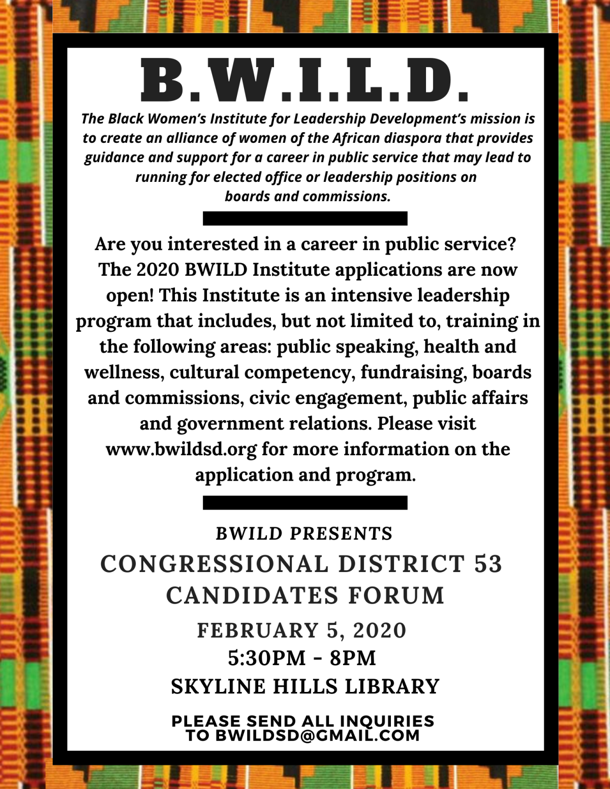 Flyer for Congressional District 53 Candidates Forum