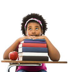 Girl on desk with books