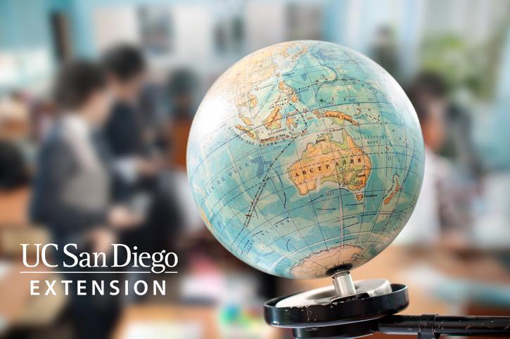 Earth Globe on a desk in a classroom