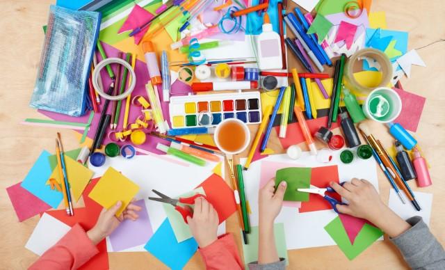 A table full of craft supplies