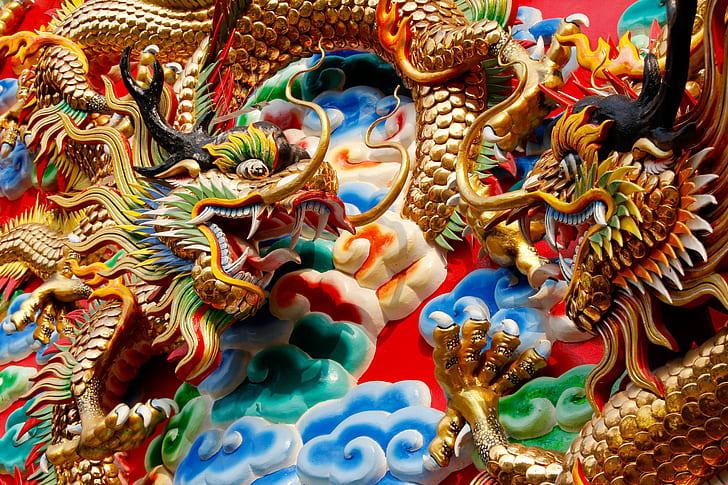 Colorful photos of Asian Dragon Statues in Thailand 