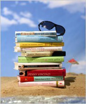 Stack of books on the beach