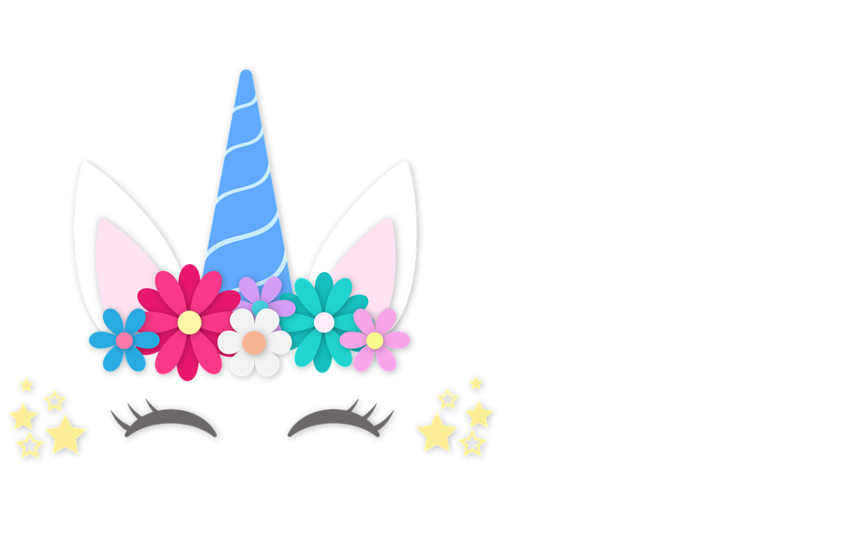 Unicorn horn and ears, with flowers for a mane 