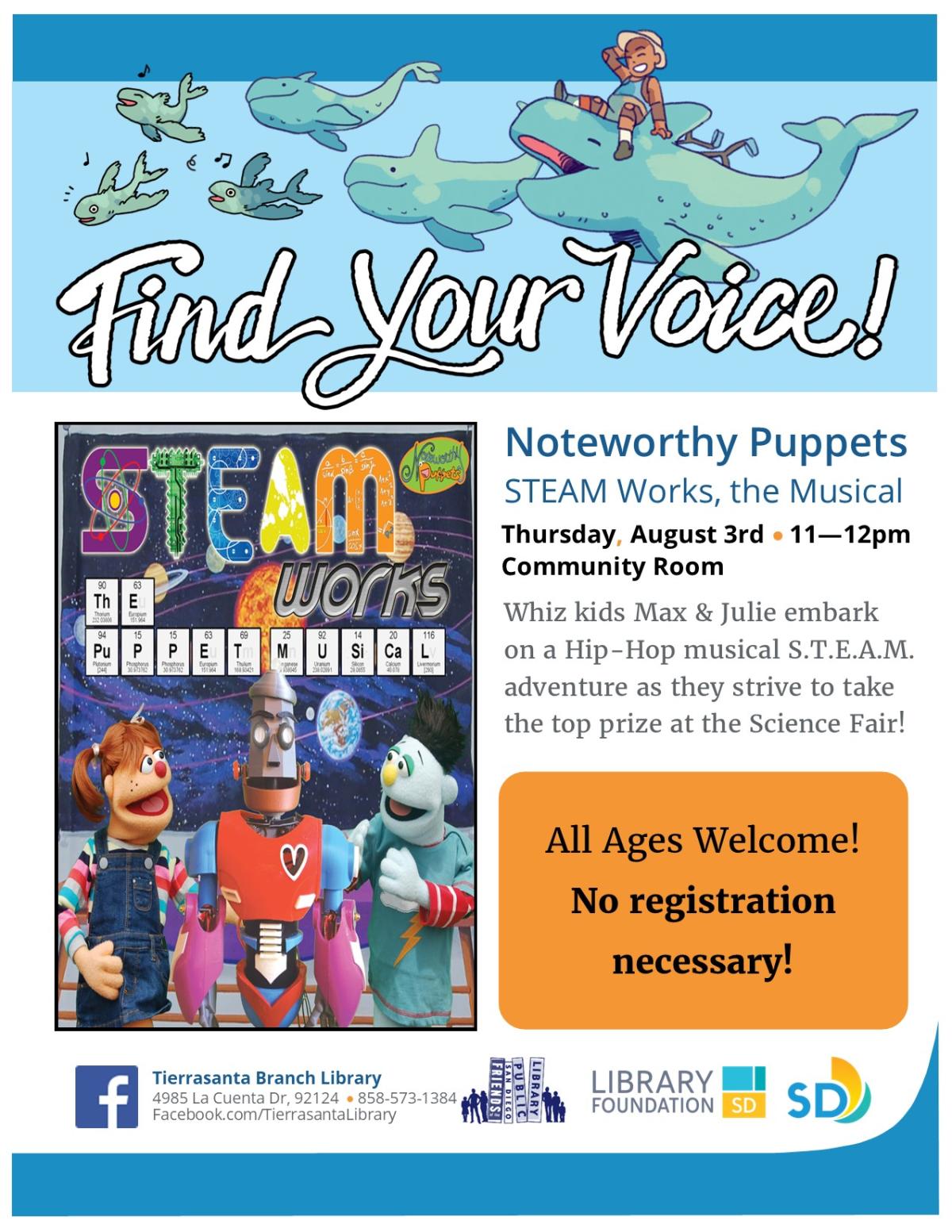 Flyer with the image of puppets and a robot