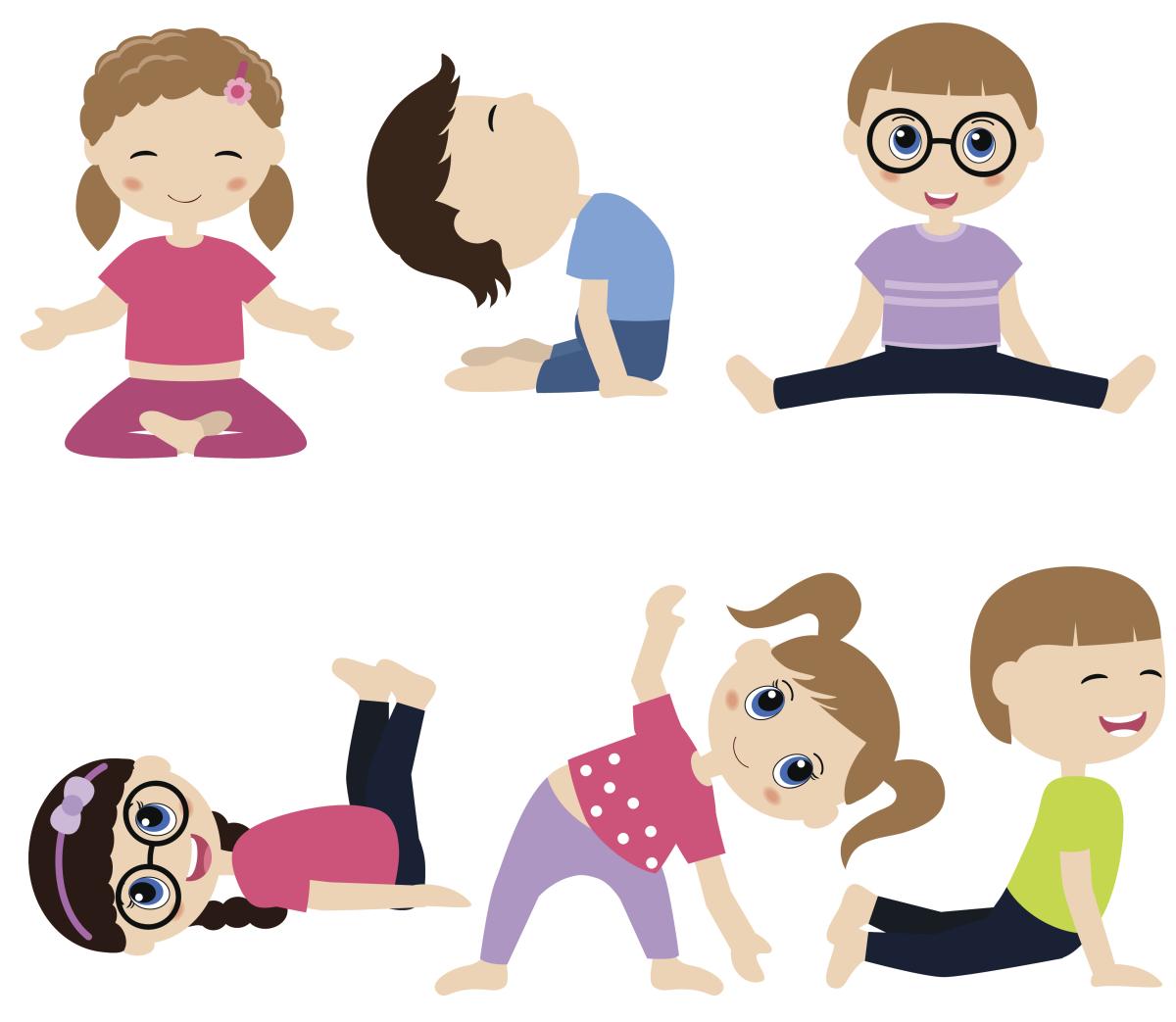 Cartoon kids in yoga poses