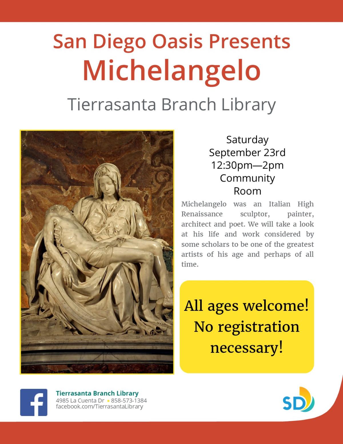 Flyer with the image of "The Pieta" by Michelangelo